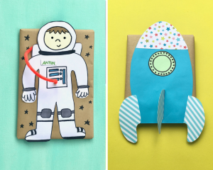 Geschenke verpacken Kinder, Astronaut, Raumschiff