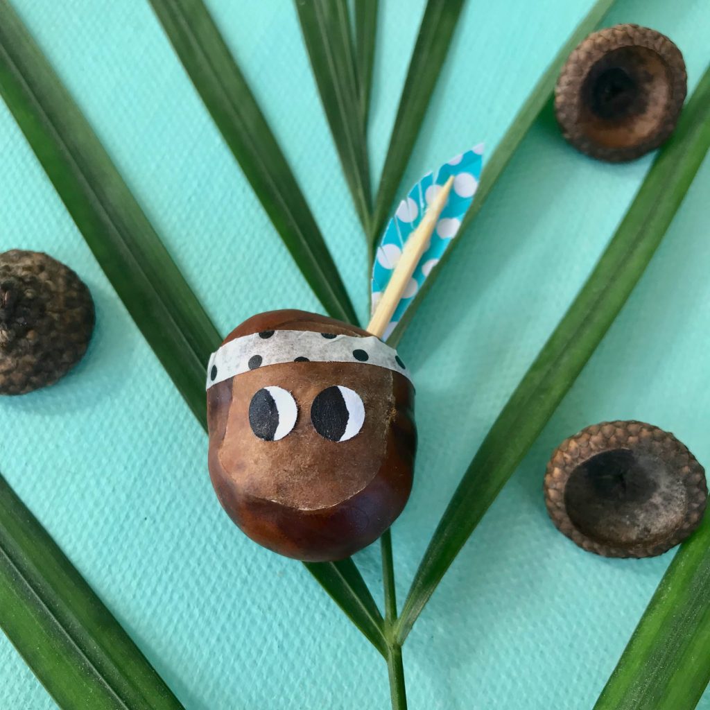 DIY Indianer aus Kastanien basteln, Kastanenmännchen