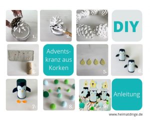 DIY Adventskrans Pinguine aus Korken, Anleitung, Upcycling