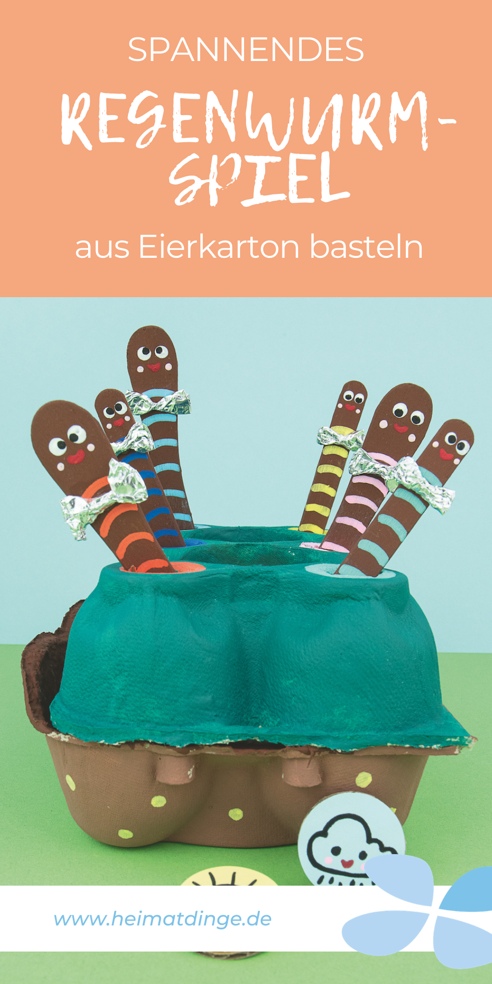 Lustiges Regenwurm-Spiel aus Eierkarton basteln - Heimatdinge