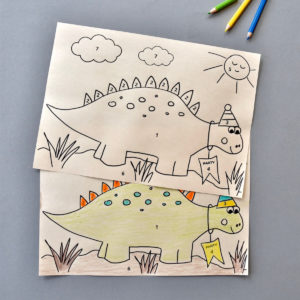 Dinosaurier-Party-Ideen-Dino-Ausmalbild-Etiketten-Vorlage
