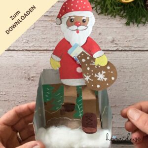 Bastelvorlage für einen laufenden Weihnachtsmann als Geldgeschenk