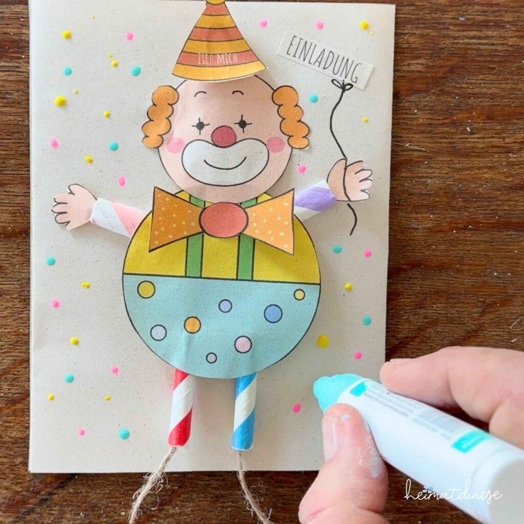 Einladung für den Kindergeburtstag mit PDF-Vorlage basteln 9 Clown Einladung verzieren