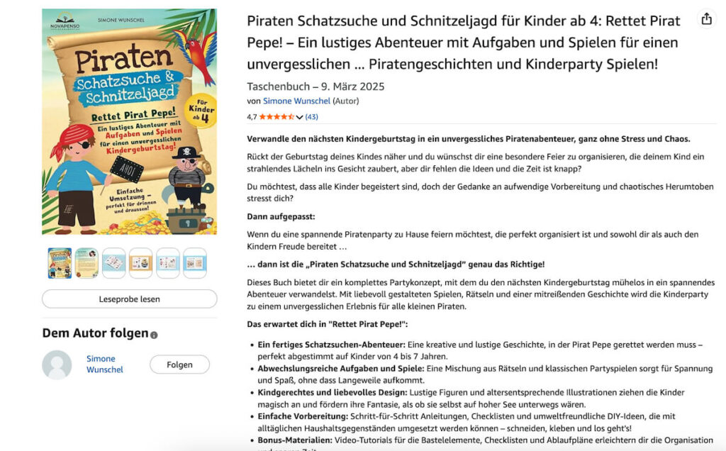 Piraten Schatzsuche Buch auf Amazon