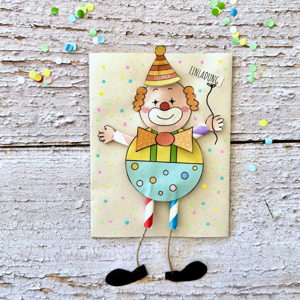 Einladung für den Kindergeburtstag mit PDF-Vorlage basteln 4 PDF-Vorlage für eine Clown Einladung für den Kindergeburtstag