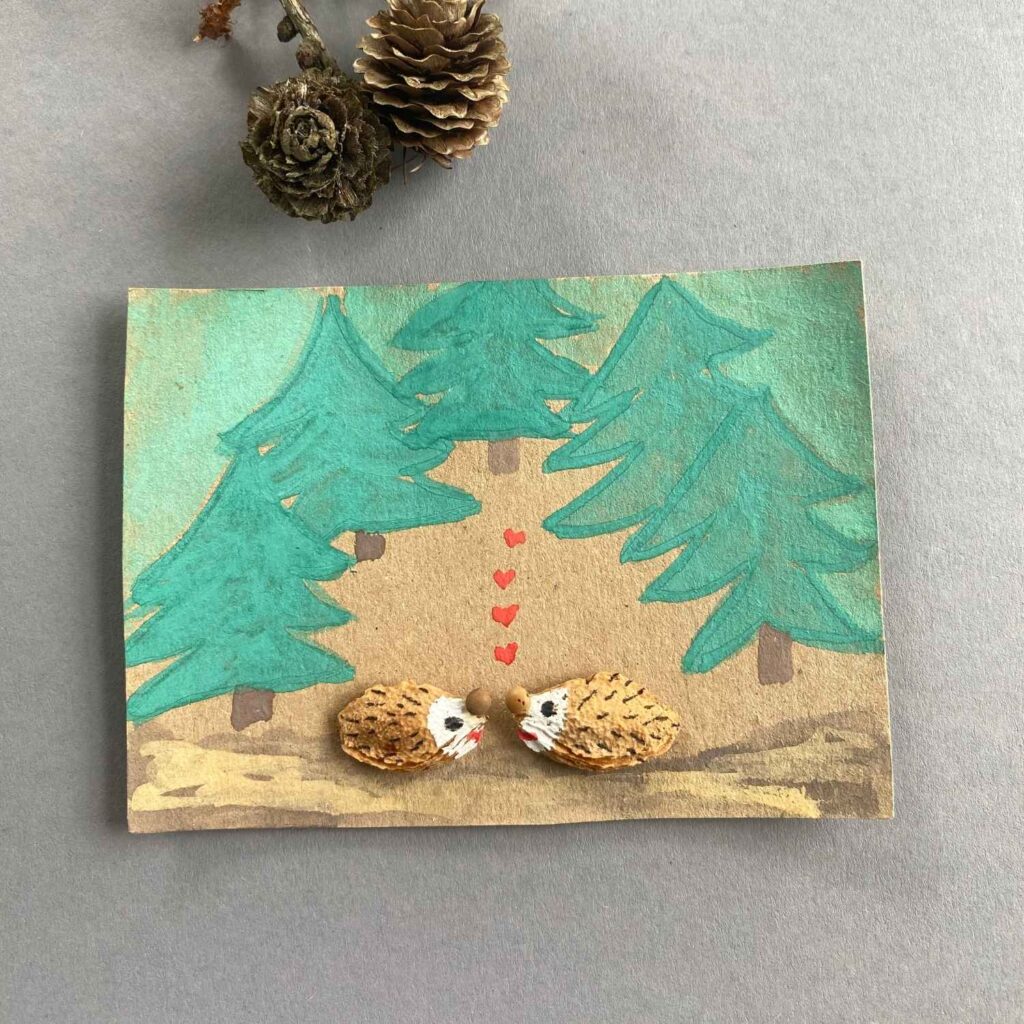 Jahresrückblick 2025: Glücksmomente, Zweifel und kreatives Feuerwerk 42 Igel Karte aus Zwetschgenkernen