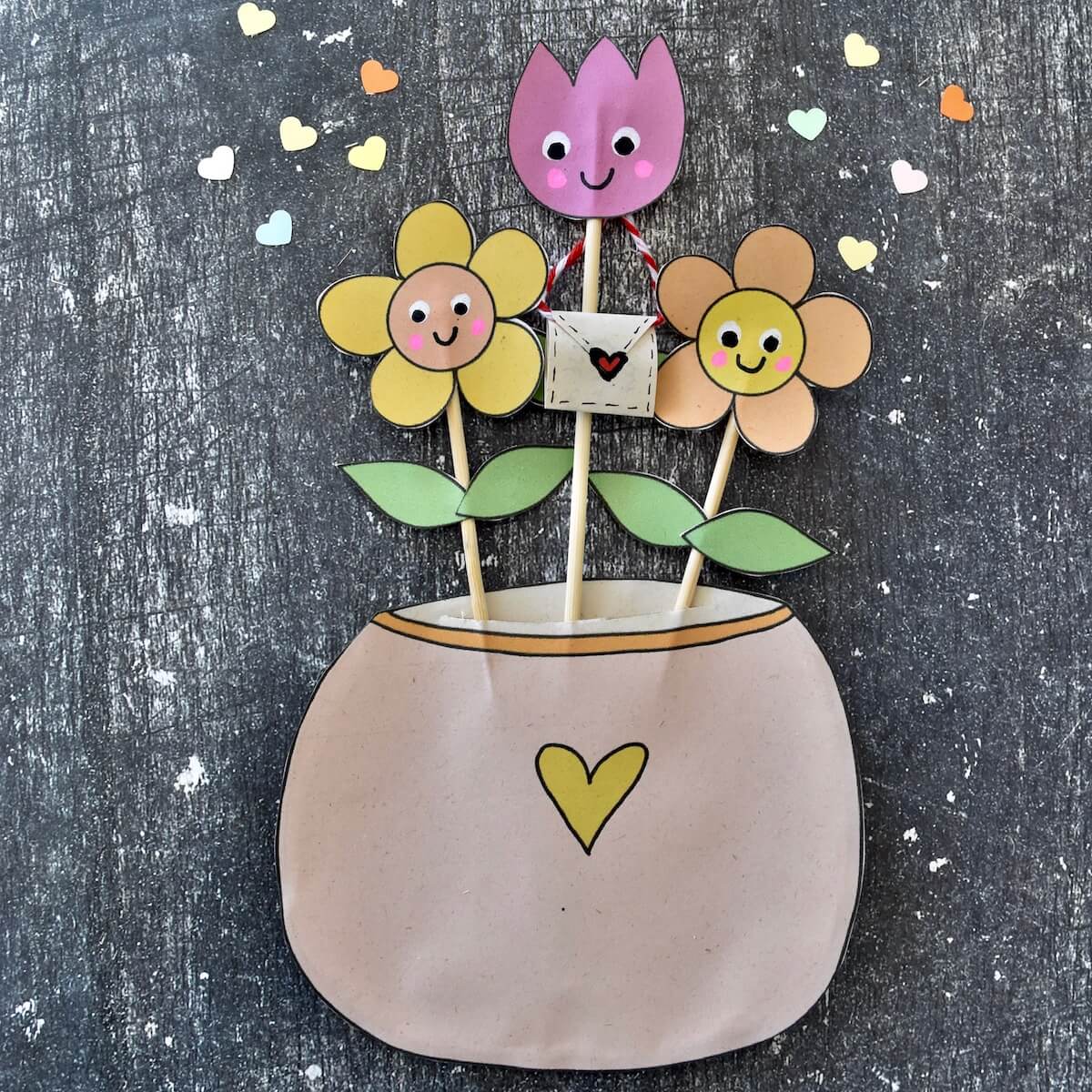 DIY Muttertagskarte mit Blumen zum Ausdrucken und Basteln mit Kindern