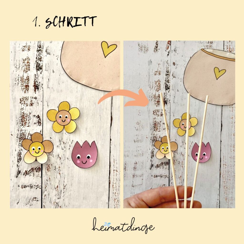 Karte zum Mutttertag oder Geburtstag mit Blumen in Vase mit Vorlage basteln Schritt 1