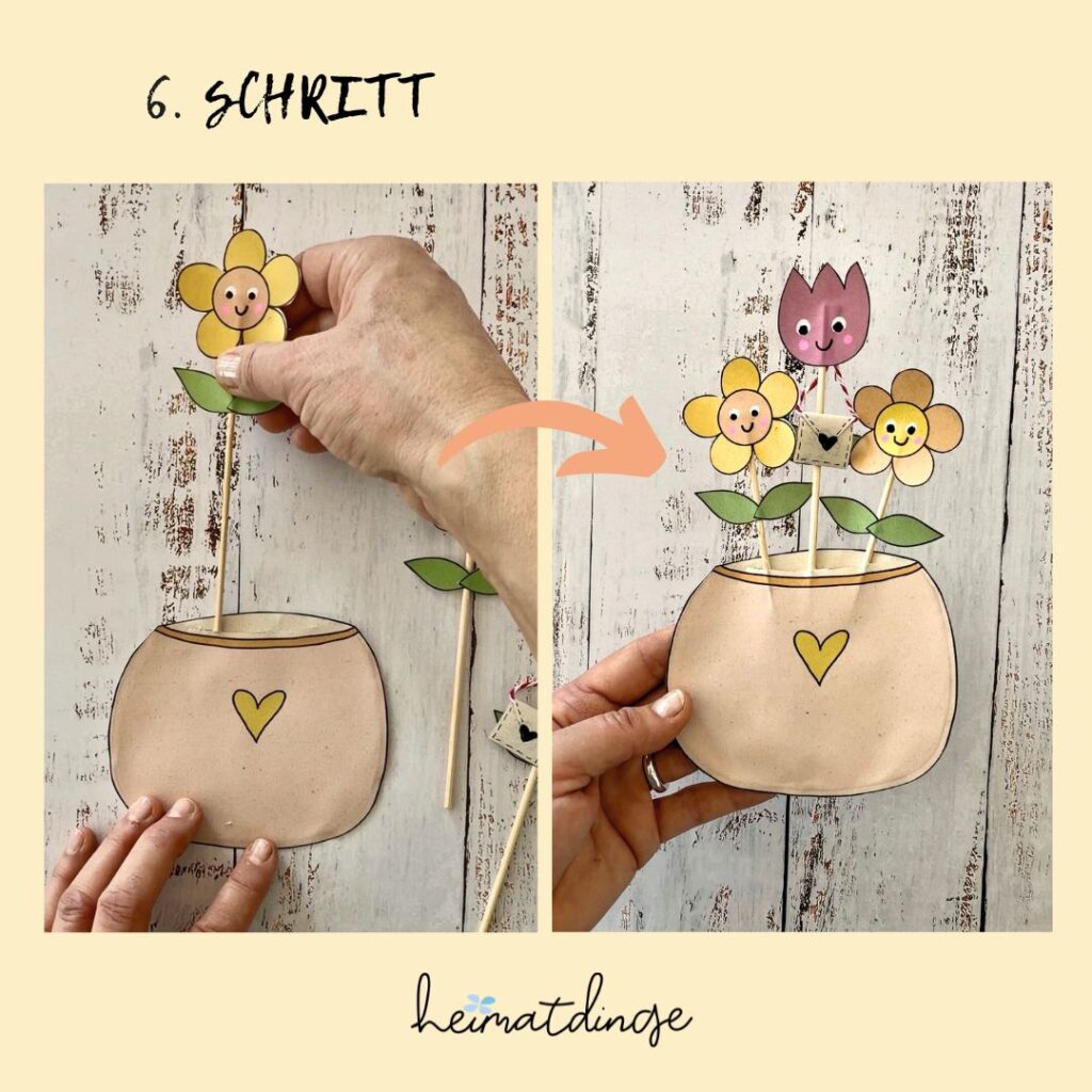 Karte zum Mutttertag oder Geburtstag mit Blumen in Vase mit Vorlage basteln Schritt 6