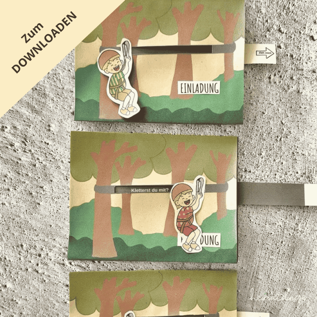 Kindergeburtstag im Kletterwald planen - DIY Einladúng Hochseilgarten