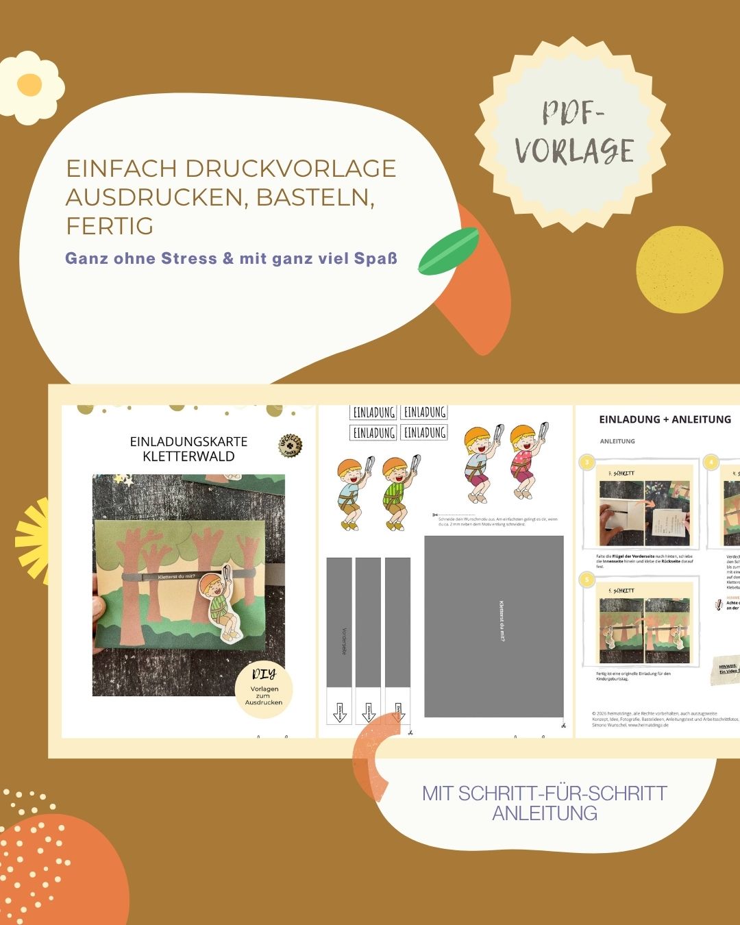 Einladung für einen Kindergeburtstag im Klettewald oder Hochseilgarten mit Vorlage basteln