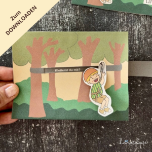 Einladung für einen Kindergeburtstag im Klettewald oder Hochseilgarten mit Vorlage basteln