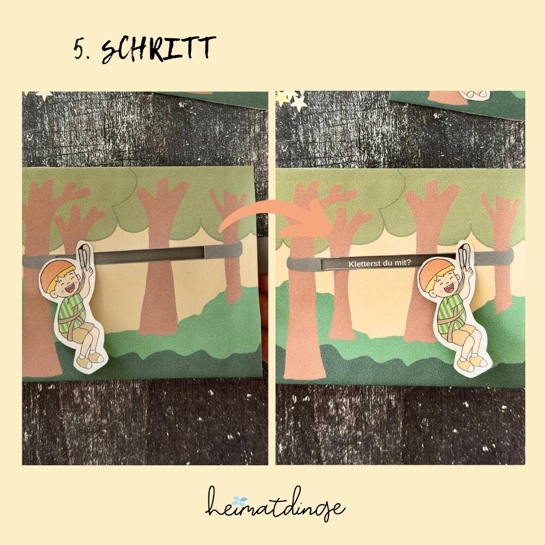 Vorlage für eine DIY Einladungskarte für einen Kindergeburtstag im Kletterwald