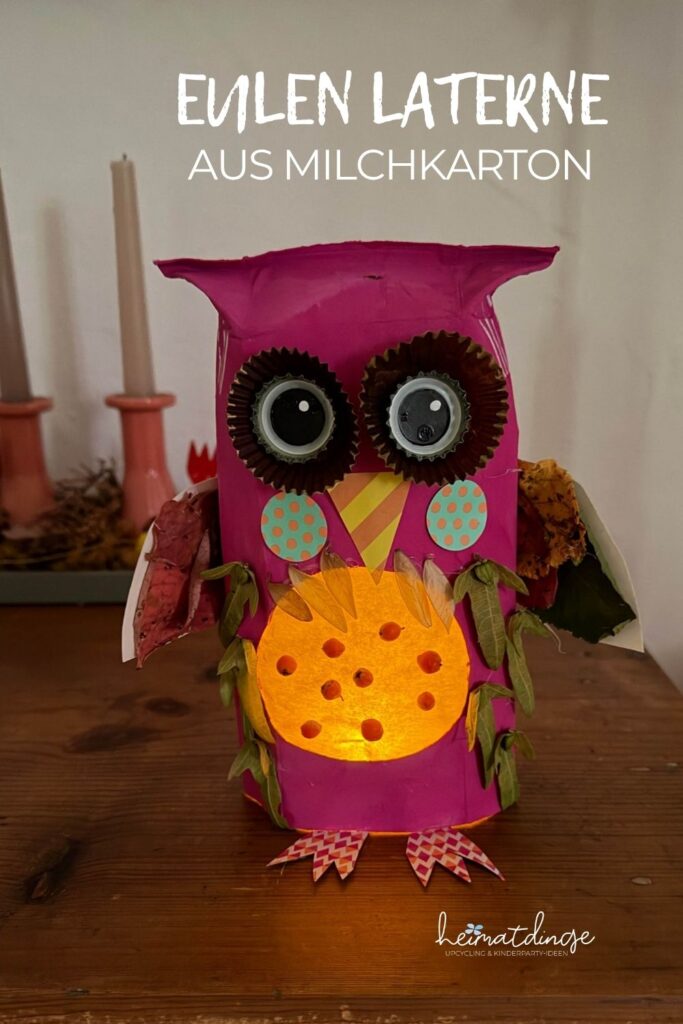 Upcycling Eulen Laterne für den Herbst mit Kindern basteln