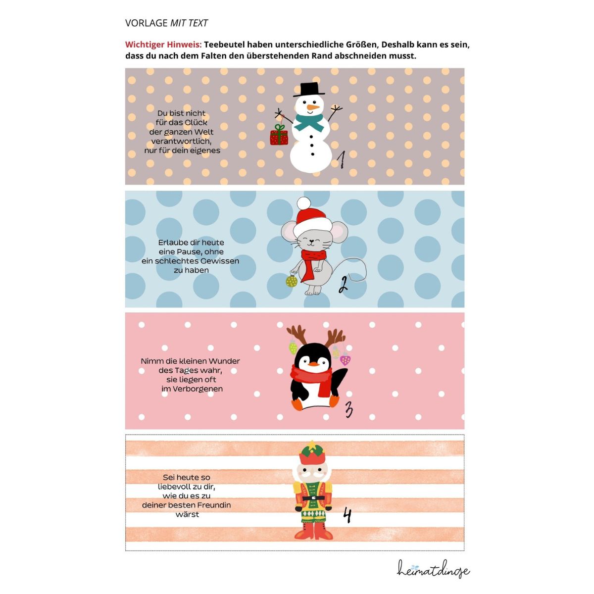 Adventskalender für Teebeutel | DIY Bastelvorlage zum Ausdrucken 7 Bastel-Vorlage für einen Adventskalender - Motive 1