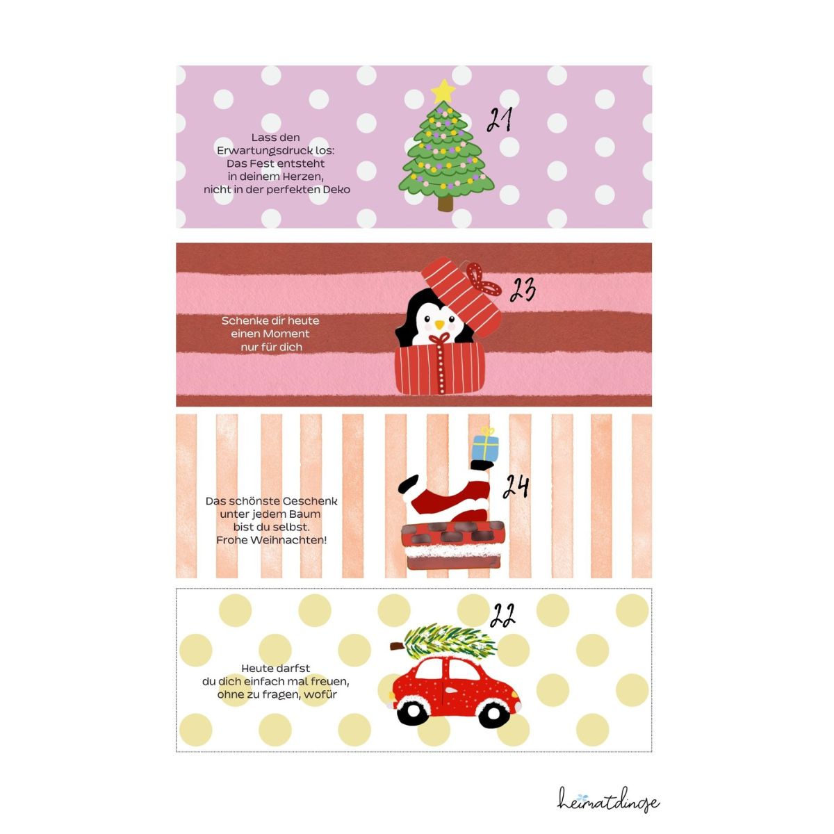 Adventskalender für Teebeutel | DIY Bastelvorlage zum Ausdrucken 12 Bastel-Vorlage für einen Adventskalender - Motive 6